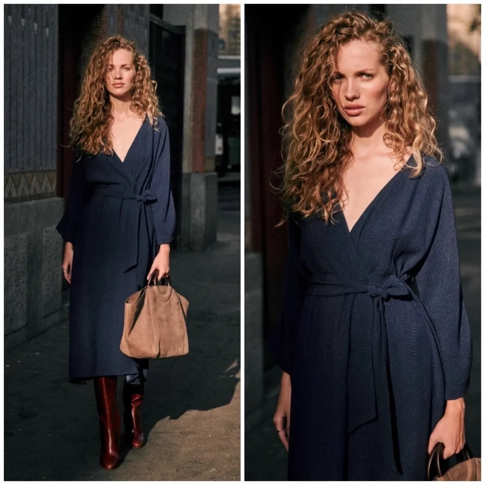 SÉZANE Lora Midi Dress - Marine Mat Size 2 - Picture 2 of 5
